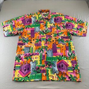 Vtg Toucan Dance Mens XL 90s Loud Colorful Hawaiian Luau Camp Shirt Made In USA